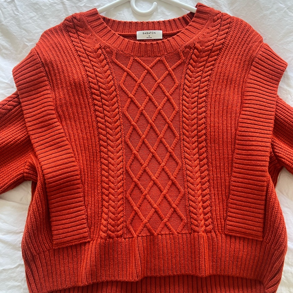 Babaton Women's Bold Orange Cable Knit Sweater